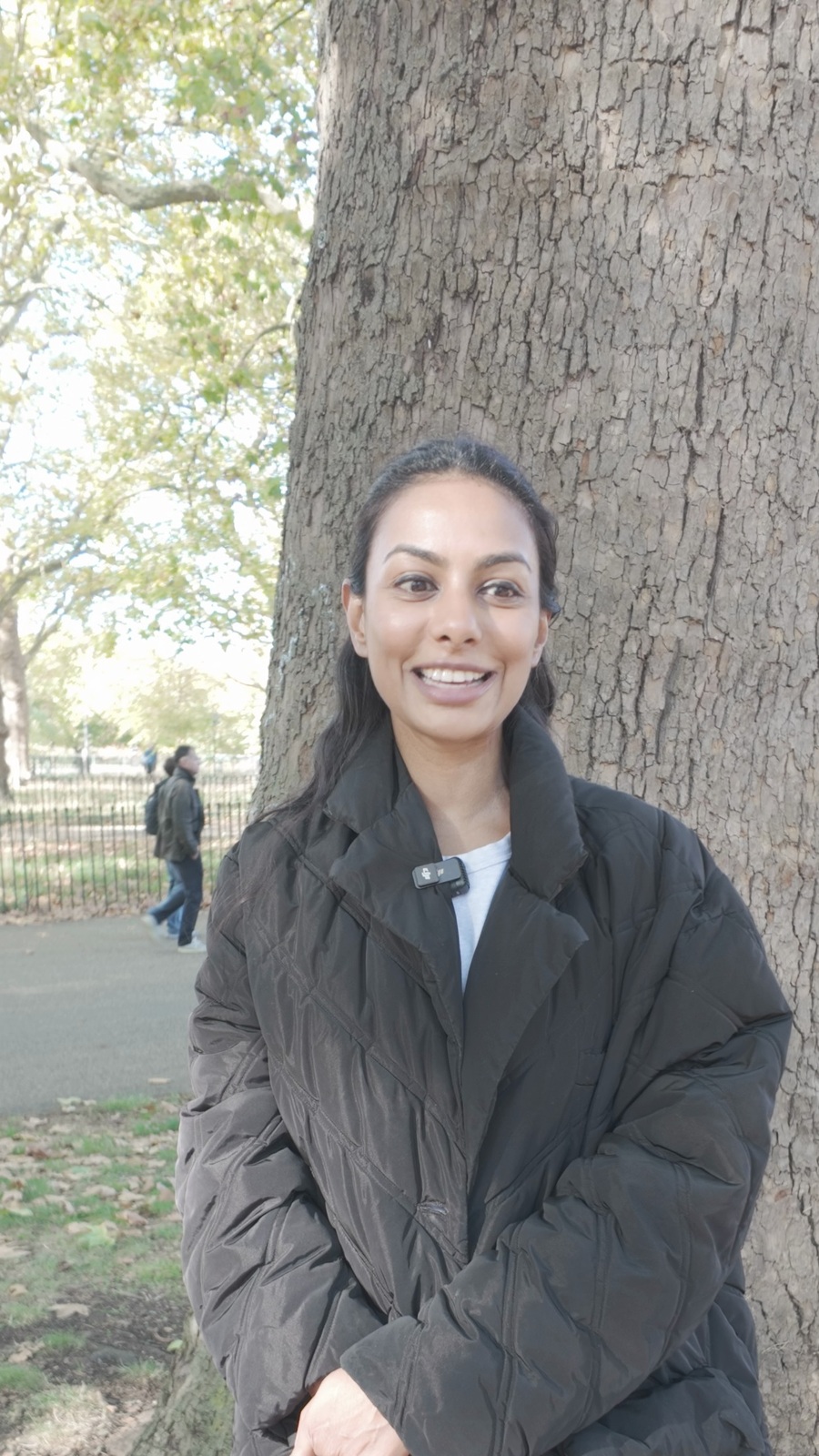 Nivritti Ashok smiling during her interview in Hyde Park, London